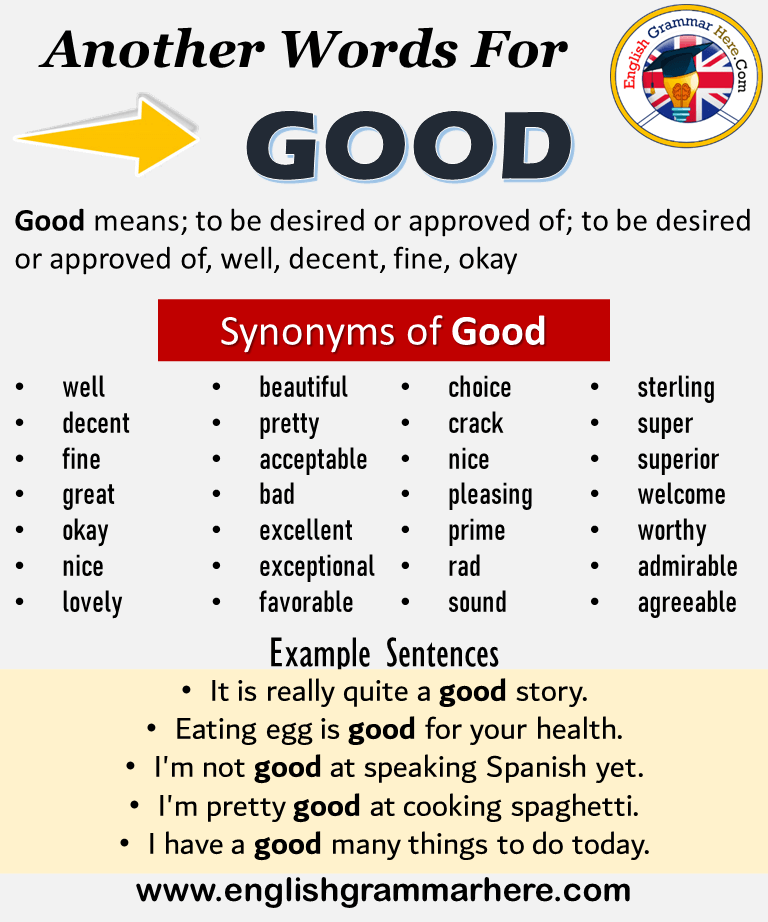 Synonyms of good, another word for good   EnglishOfTheDay